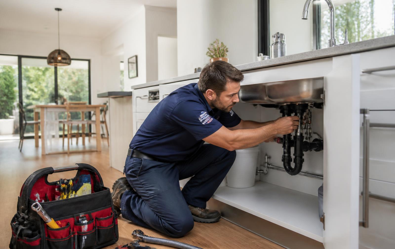 Plumber servicing a tankless water heater